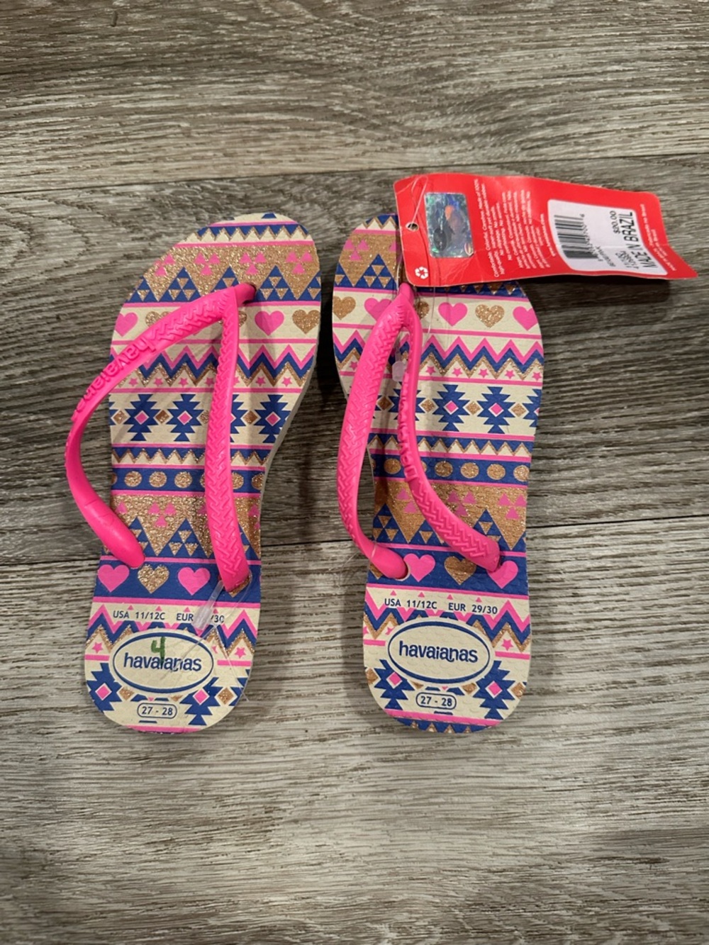 Havaianas Pink & Multicolor Aztec Pattern Flip Flops - Picture 2 of 3